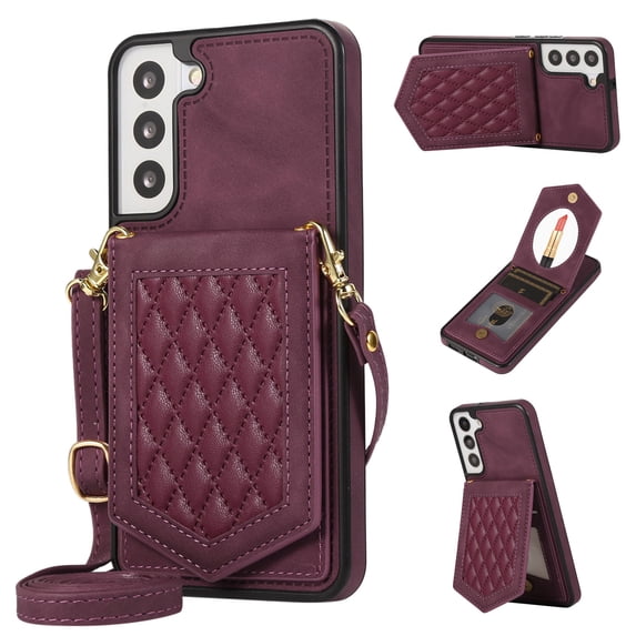 Case for Samsung Galaxy S22 6.1" 2022, Allytech Detachable Crossbody Strap Flip PU Leather Magnetic Button RFID Blocking Purse Wallet Stand Case for Samsung S22, Red