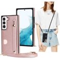 thumbnail image 1 of Case for Samsung Galaxy S22 with Card Slot Holder, Removable Adjustable Shoulder Strap Lanyard Crossbody Neck Purse Phone Case for Samsung Galaxy S22 KB Rose, 1 of 18