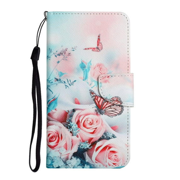 Case for Samsung Galaxy S22 Plus 5G, PU Leather Stand Wallet Case with Wrist Strap and Cards Slots Pocket Shockproof Protective Cover for Samsung Galaxy S22 Plus 5G 6.6 inch,Flower and Butterfly