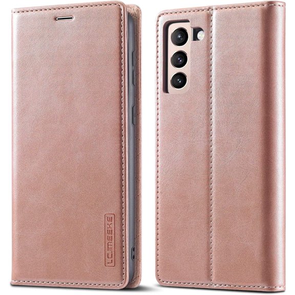 Case for Samsung Galaxy S22 Plus 5G, Vintage Classic Matte Leather Wallet Case Flip Notebook Style Cover with Magnetic Closure Kickstand Card Slots - Rose Gold