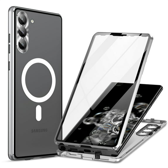 Case for Samsung Galaxy S22 Plus Magnetic Clear Case Support Wireless Charging, MagSafe Compatible Hard Shell Case with Lens Protector, Shockproof Metal Frame Cover for Galaxy S22 Plus, Silver