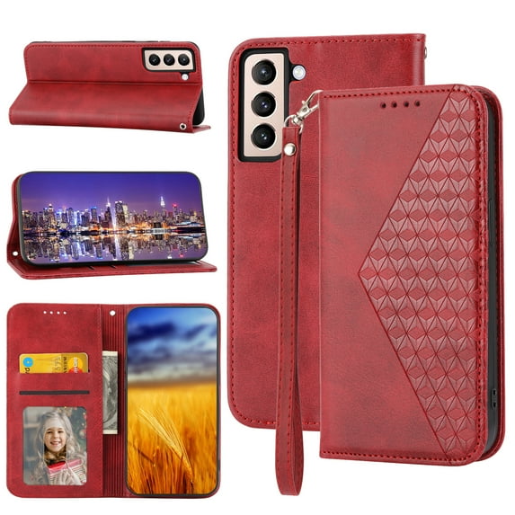 Case for Samsung Galaxy S22 Plus, Magnetic Matte Premium PU Leather Stand Flip Cover with Card Slots and Wallet, Shockproof and Full Body Protection Compatible with Galaxy S22 Plus - Red