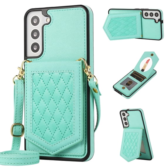 Case for Samsung Galaxy S22 Plus/S22+ 6.6" 2022, Allytech Detachable Crossbody Strap Flip PU Leather Magnetic Button RFID Blocking Purse Wallet Stand Case for Samsung S22 Plus, Green