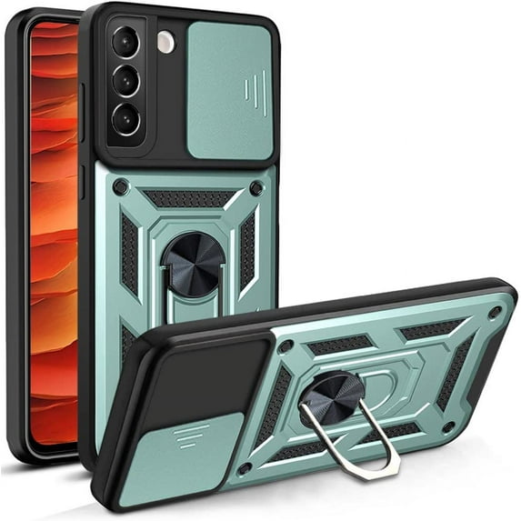 Case for Samsung Galaxy S22 with Slide Camera Cover,Military Grade Heavy Duty Protection Phone Case Cover with Magnetic Ring Kickstand for Samsung Galaxy S22 Green