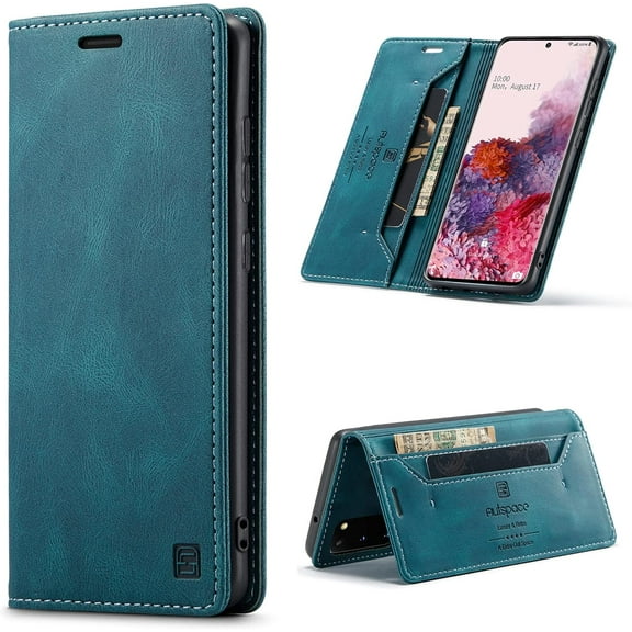 Case for Samsung Galaxy S22 Ultra 5G, Retro Matte Protective Leather Case with RFID Blocking Viewing Stand Magnetic Closure TPU Shell Flip Cover - Blue
