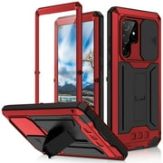 Case For Samsung Galaxy S22 Ultra 6.8 inch,Heavy Duty Military Grade Drop Proof Protection Phone Cover with Screen Protector Kickstand Rugged Shockproof Bumper Slide Camera Protector Cover,Red