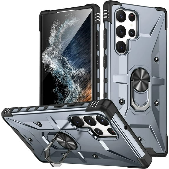 Case for Samsung Galaxy S22 Ultra Case Military Grade Drop Case with Kickstand Metel Ring Magnetic Holder Shockproof Protective for Galaxy S22 Ultra Phone Case (Gray)