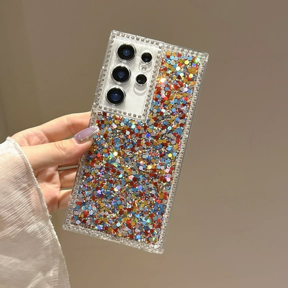 Case for Samsung Galaxy S22 Ultra, Glitter Diamond Rhinestone Edge Shiny Bling Sparkly Back Cover for Women Girls Cute Shockproof Non-Yellowing Case for Samsung Galaxy S22 Ultra, Multicolour