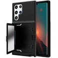 thumbnail image 1 of Case for Samsung Galaxy S22 Ultra with Hidden Makeup Mirror Card Slot Design Cover, Hybrid PC+TPU Shockproof Non-Slip Lens Protection Wallet Case for Samsung Galaxy S22 Ultra,Black, 1 of 5