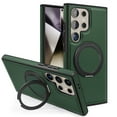 thumbnail image 1 of Case for Samsung Galaxy S22 Ultra with Kickstand, Compatible with Mag-Safe, Luxury Classic PU Leather Magnetic Ring Holder Stand Shockproof Protection Phone Cover for Galaxy S22 Ultra, Darkgreen, 1 of 11