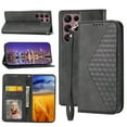 thumbnail image 1 of Case for Samsung Galaxy S22 Ultra, Magnetic Matte Premium PU Leather Stand Flip Cover with Card Slots and Wallet, Shockproof and Full Body Protection Compatible with Galaxy S22 Ultra - Black, 1 of 6