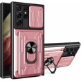 thumbnail image 1 of Case for Samsung Galaxy S22 Ultra (Not S22) with Card Holder, Heavy Duty Protection Phone Case with Magnetic Ring Kickstand Slide Camera Cover for Samsung Galaxy S22 Ultra LJK Rose Gold, 1 of 7