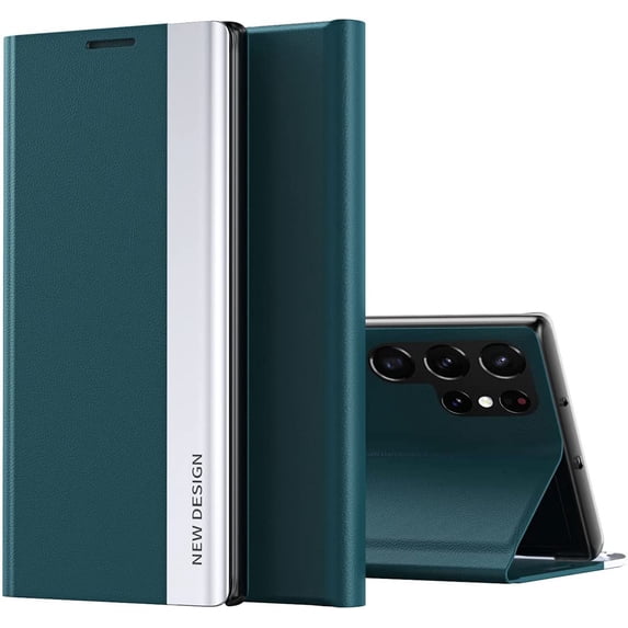 Case for Samsung Galaxy S22 Ultra (Not S22), Premium PU Leather Kickstand Cover Durable Shockproof Stand Flip Phone Case for Samsung Galaxy S22 Ultra CX Green