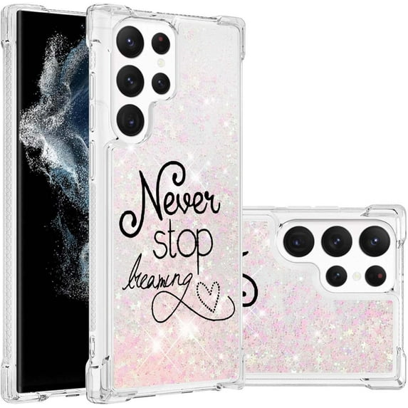 Case for Samsung Galaxy S22 Ultra (Not fit S22), Crystal Bling Quicksand Effect TPU Bumper Case with Four Corners Heavy Protective Cover for Samsung Galaxy S22 Ultra,YBDT Chasing Dreams