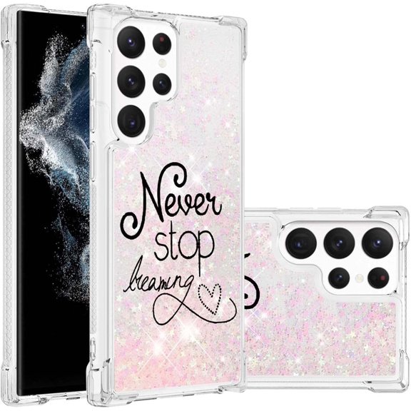 Case for Samsung Galaxy S22 Ultra (Not fit S22), Crystal Bling Quicksand Effect TPU Bumper Case with Four Corners Heavy Protective Cover for Samsung Galaxy S22 Ultra,YBDT Chasing Dreams