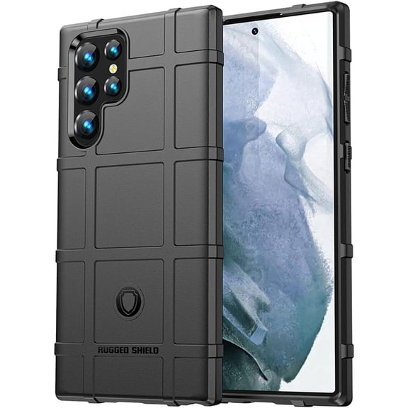 Case for Samsung Galaxy S22 Ultra (Not fit S22), Rugged Shield Slim Case with Military Grade Shockproof, Drop-Tested and Camera Lens Protection Cover for Samsung Galaxy S22 Ultra, HD Black