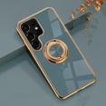 thumbnail image 1 of Case for Samsung Galaxy S22 Ultra Ring Holder Case Shiny Plating Rose Gold Edge with 360 Degree Rotation Kickstand for Women Girls Slim Soft Flexible TPU Protective Cover Case, 6.8 Inch, Gray, 1 of 8