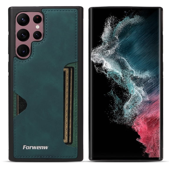 Case for Samsung Galaxy S22 Ultra, Vintage Premium PU Leather Wallet Case with Credit Card Slot Holder Ultra Slim Drop Protective Lightweight Phone Case Cover for Samsung Galaxy S22 Ultra, Green