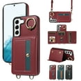 thumbnail image 1 of Case for Samsung Galaxy S22 Wallet Case, Flip Leather Case with 4 Card Holder, Ring Holder Kickstand Shockproof Protective Folio Phone Cover Crossbody Strap for Women Ladies,Red, 1 of 19