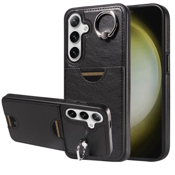 Case for Samsung Galaxy S22 Wallet with Credit Card Holder & Finger Ring Stand, PU Leather Slim Cover Shockproof Scratch Resistant Full Protection Case for Samsung Galaxy S22, Black