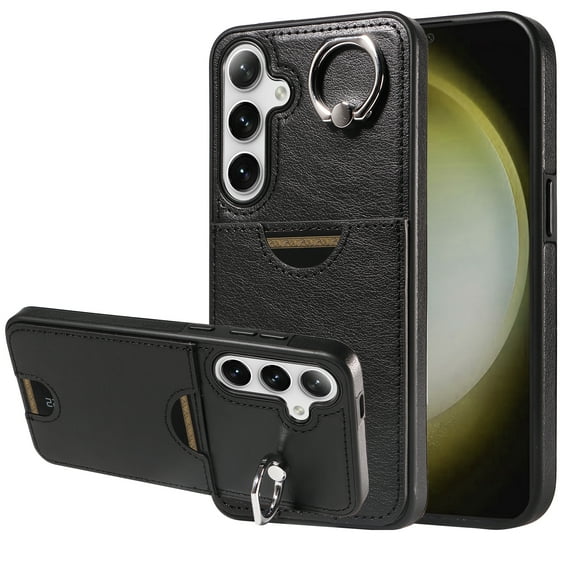 Case for Samsung Galaxy S22 Wallet with Credit Card Holder & Finger Ring Stand, PU Leather Slim Cover Shockproof Scratch Resistant Full Protection Case for Samsung Galaxy S22, Black