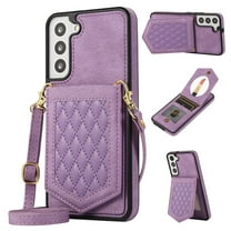 Case for Samsung Galaxy S23 5G 6.1", Allytech Detachable Crossbody Strap Flip PU Leather Magnetic Button RFID Blocking Purse Wallet Stand Case for Samsung S23 5G, Purple