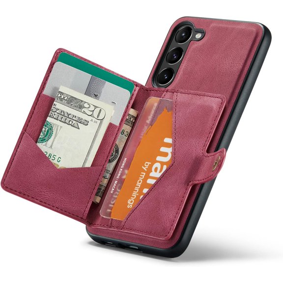 Case for Samsung Galaxy S23 5G,Detachable Magnetic Wallet Card Cash Slot Case Cover Support Wireless Charging Functional Kickstand Compatible with Samsung Galaxy S23 5G 2023 (Red)