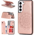 thumbnail image 1 of Case for Samsung Galaxy S23 5G, Premium PU Leather Flip Case [Two Magnetic Clasp] [Card Slots] Stand Function Embossed Mandala Flower Durable Soft TPU Back Wallet Cover - Flower Rose Gold, 1 of 14
