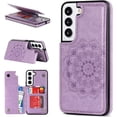 thumbnail image 1 of Case for Samsung Galaxy S23 5G, Premium PU Leather Flip Case [Two Magnetic Clasp] [Card Slots] Stand Function Embossed Mandala Pattern Flower Durable Soft TPU Back Wallet Cover - Flower Purple, 1 of 7