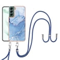 thumbnail image 1 of Case for Samsung Galaxy S23, Adjustable Detachable Crossbody Strap Neck Strap Silicone Bumper Marble Painted TPU Ultra Thin Shockproof Protective Phone Case Cover for Galaxy S23, Blue, 1 of 7