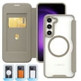 thumbnail image 1 of Case for Samsung Galaxy S23 Case with Card Holder [Magnetic Compatible with Mag-Safe] [RFID Blocking Card Slots] Business PU Leather Clear Back Case Flip Wallet Cover for Galaxy S23, Khaki, 1 of 6