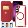 thumbnail image 1 of Case for Samsung Galaxy S23 Case with Card Holder [Magnetic Compatible with Mag-Safe] [RFID Blocking Card Slots] Business PU Leather Clear Back Case Flip Wallet Cover for Galaxy S23, Red, 1 of 6