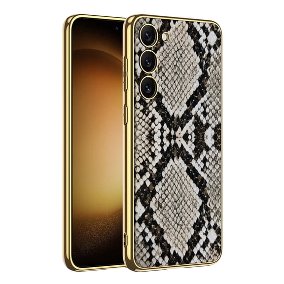 Case for Samsung Galaxy S23, Classic Crocodile Pattern Print PU Leather with Luxury Plating Gold Edge Phone Cover Slim Non-slip Shockproof Protective Case for Samsung Galaxy S23, Python Patter