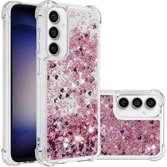 Case for Samsung Galaxy S23 FE Case Glitter Liquid Cute Clear Phone Case Floating Quicksand Shockproof Protective Bumper Soft TPU Case for Samsung Galaxy S23 FE Love Rose YB