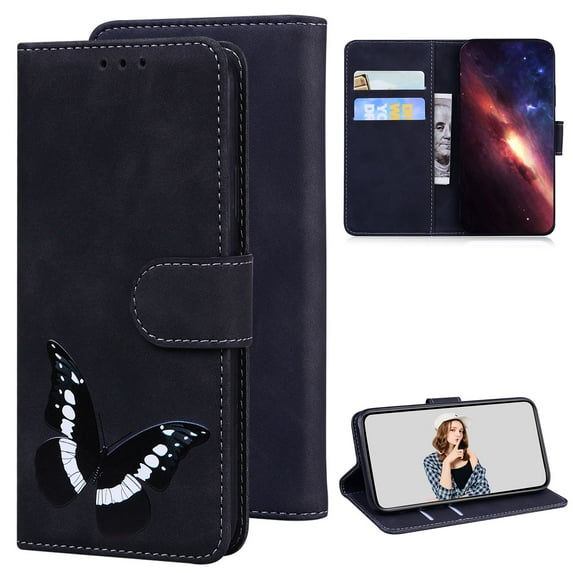 Case for Samsung Galaxy S23 FE, Pattern PU Leather Wallet Case Flip Cover Card Slots Magnetic Closure Shockproof Protective Case Compatible with Samsung Galaxy S23 FE - Black