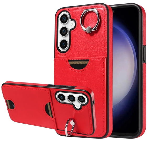 Case for Samsung Galaxy S23 FE Wallet with Credit Card Holder & Finger Ring Stand, PU Leather Slim Cover Shockproof Scratch Resistant Full Protection Case for Samsung Galaxy S23 FE, Red