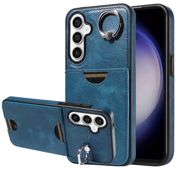 Case for Samsung Galaxy S23 FE Wallet with Credit Card Holder & Finger Ring Stand, PU Leather Slim Cover Shockproof Scratch Resistant Full Protection Case for Samsung Galaxy S23 FE, Blue