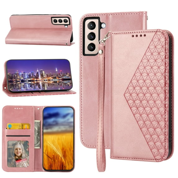 Case for Samsung Galaxy S23, Magnetic Matte Premium PU Leather Stand Flip Cover with Card Slots and Wallet, Shockproof and Full Body Protection Compatible with Galaxy S23 - Rosegold