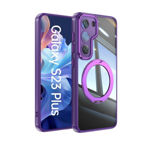 Case for Samsung Galaxy S23 Plus Case Ring Holder Kickstand Built-in Camera Lens Protector Anti-Scratch Shockproof Dustproof Protection Rugged Phone Case Cover for Samsung Galaxy S23 Plus, Darkpurple