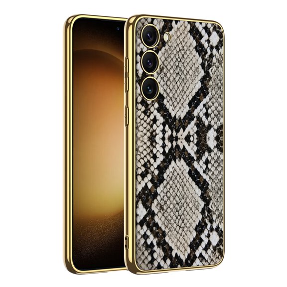 Case for Samsung Galaxy S23 Plus, Classic Crocodile Pattern Print PU Leather with Luxury Plating Gold Edge Phone Cover Slim Non-slip Shockproof Protective Case for Galaxy S23 Plus, Python Patter