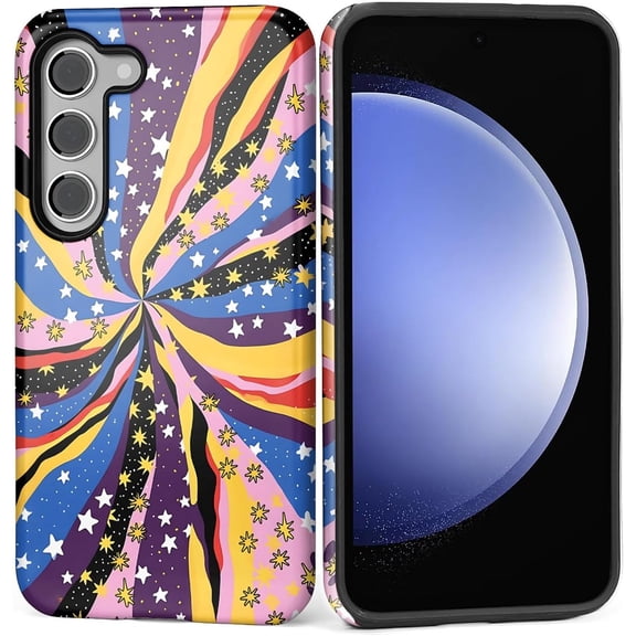 Case for Samsung Galaxy S23 Plus, Matte Soft Silicone + Hard PC Anti-Scratch Full Body Rugged Shockproof Protective 2-in-1 Case for Women Men - Bold Celestial Stars Colourful