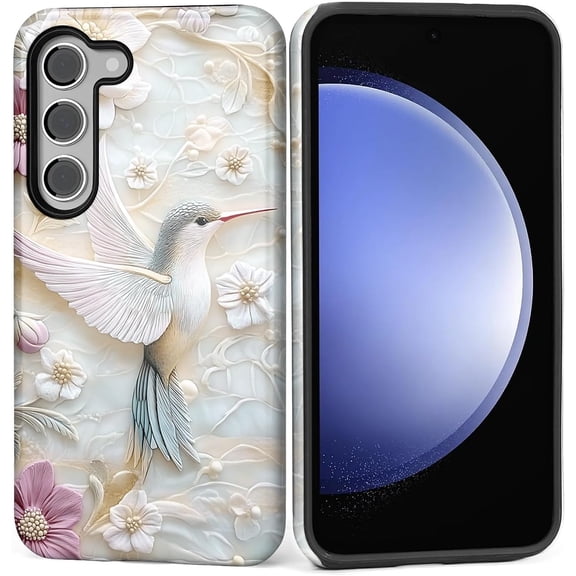 Case for Samsung Galaxy S23 Plus, Matte Soft Silicone and Hard PC Anti-Scratch Full Body Rugged Shockproof Protective 2-in-1 Case for Women Men - Hummingbird Floral