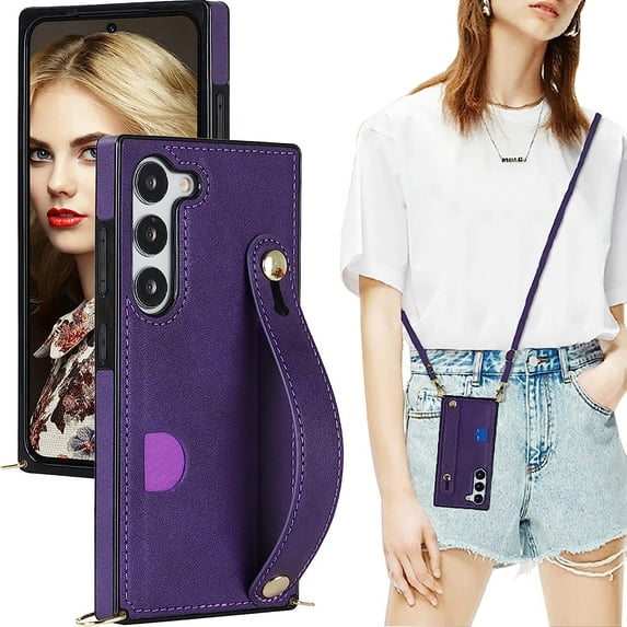 Case for Samsung Galaxy S23+ Plus (Not S23) with Card Slot Holder, Removable Adjustable Shoulder Strap Lanyard Crossbody Neck Purse Phone Case for Samsung Galaxy S23 Plus KB Purple