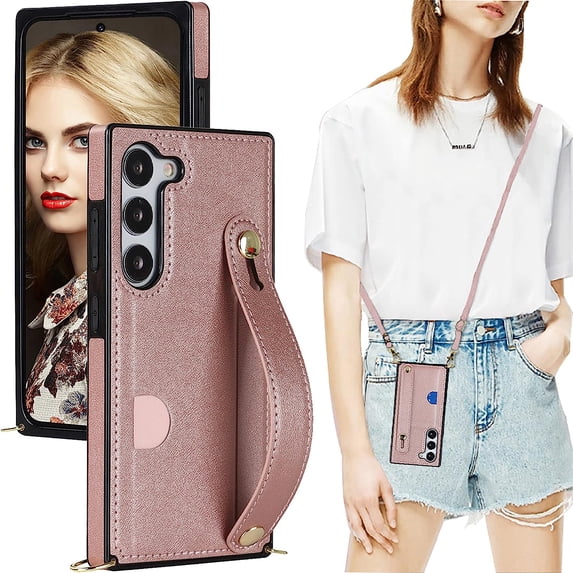Case for Samsung Galaxy S23+ Plus (Not S23) with Card Slot Holder, Removable Adjustable Shoulder Strap Lanyard Crossbody Neck Purse Phone Case for Samsung Galaxy S23 Plus KB Rose