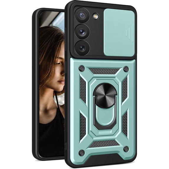 Case for Samsung Galaxy S23+ Plus (Not S23) with Slide Camera Cover, Military Grade Drop Protective Phone Cover Case with Ring Kickstand for Samsung Galaxy S23 Plus 5G SJ Green