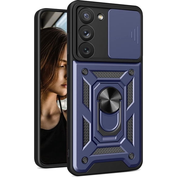 Case for Samsung Galaxy S23+ Plus (Not S23) with Slide Camera Cover, Military Grade Drop Protective Phone Cover Case with Ring Kickstand for Samsung Galaxy S23 Plus 5G SJ Blue