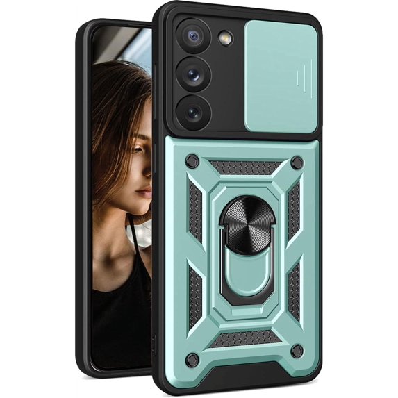 Case for Samsung Galaxy S23+ Plus (Not S23) with Slide Camera Cover, Military Grade Drop Protective Phone Cover Case with Ring Kickstand for Samsung Galaxy S23 Plus 5G SJ Green