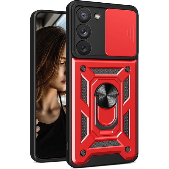 Case for Samsung Galaxy S23+ Plus (Not S23) with Slide Camera Cover, Military Grade Drop Protective Phone Cover Case with Ring Kickstand for Samsung Galaxy S23 Plus 5G SJ Red