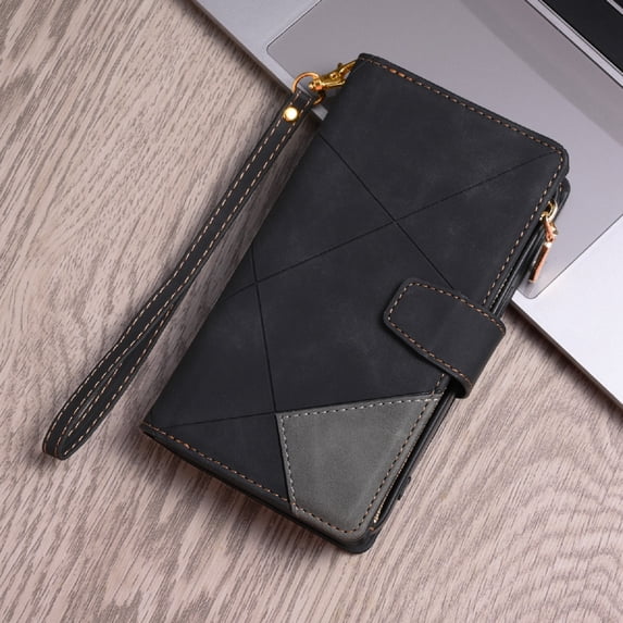 Case for Samsung Galaxy S23 Plus Zipper Wallet Case, Large Capacity Card Slots Cash Hoider Zipper Pocket Premium PU Leather Flip Cover with Wrist Strap Magnetic Clasp Kickstand Shockproof Case, Black