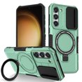 thumbnail image 1 of Case for Samsung Galaxy S23, with Sliding Camera Cover, with Rotating Finger Ring Holder Magnetic Bracket Hybrid Hand Grip Protective Shockproof Phone Case Cover for Samsung Galaxy S23 - Lightgreen, 1 of 10